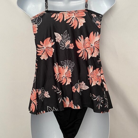 2 Piece Black Ruffle Layered  Floral Bathing Suit - Picture 5 of 12